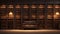 Tall wooden bookshelves in the library.