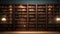 Tall wooden bookshelves in the library.