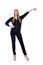 Tall young woman in black clothing isolated on