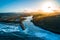 Tallebudgera river and Palm Beach suburb at sunset.