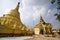 Tallest large stupa on left & House of Worship on right in Shwemawdaw Pagoda at Bago, Myanmar