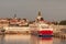 Tallin, Estonia - 24 July 2018: View of the city from the Gulf of Finland. Viking Line ferry in the port of Tallinn.