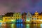 TALLIN, ESTONIA, AUGUST 16, 2016: Night view of restaurants surrounding the town hall square in the old town of Tallin