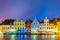 TALLIN, ESTONIA, AUGUST 16, 2016: Night view of restaurants surrounding the town hall square in the old town of Tallin