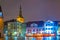 TALLIN, ESTONIA, AUGUST 16, 2016: Night view of restaurants surrounding the town hall square in the old town of Tallin