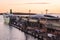 Tallink Star unloading cars and trucks in port of Helsinki at sunset, Finland