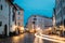 Tallinn, Estonia. Evening View Of Old Restaurant, Intersection Of Vene And Viru Streets In Night Illuminations