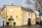 TALLINN, ESTONIA, FEBRUARY 2020: A small shady open square outside Stenbock House, part of the government complex on Toompea Hill