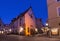 TALLINN, ESTONIA - JANUARY 12, 2018: Night winter view of the old building of the famous estonian restaurant Olde Hansa in