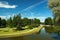 Tallinn, Estonia - July 8, 2017: Toompark, a public park on the west side of Toompea hill. Its green lawns and Snelli pond are