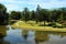 Tallinn, Estonia - July 8, 2017: Toompark, a public park on the west side of Toompea hill. Snelli pond and green lawns are popular