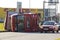 Tallinn, Estonia - June 26: Red Man D20 trailer truck on June26, 2011 in Tallinn, Estonia. Lorry trailer car crash