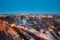 Tallinn, Estonia. Old Stone Staircase And Cityscape At Winter Evening Night. View From Patkuli Viewpoint.