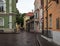 Tallinn old city street in dull, murky rainy evening