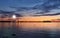 Tallinn . Old town Panorama starry night and moon light ,summer night seascape city  light reflexion on water in  harbor moon on b