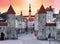 Tallinn old town sunset in city red roof  medieval evening in city  old pavement people walking lifestyle