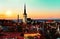 Tallinn old town  sunset  panorama on  medieval red roofs towers at evening sun light  travel to Estonia