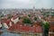 Tallinn Old Town and Toompea Hill, Estonia, panoramic view on rainy weather with traditional red tile roofs, medieval churches and