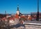 Tallinn Old Town on Toompea Hill, Estonia, panoramic view with traditional red tile roofs, medieval churches and walls