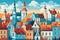 Tallinn urban landscape. Pattern with houses. Illustration