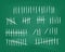 Tally marks set on school green chalkboard. Collection of white hash marks signs of prison wall, jail or desert island
