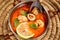 Tam Yum Soup with lemon served in bowl isolated on background top view arabic style