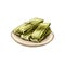 Tamale in plate - mexican traditional food. Vector vintage hatching color illustration