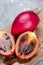 Tamarillo or Tree Tomato Exotic Fruit. Whole and Cut Tamarillo Fruit