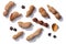 Tamarind pods, seeds, top, isolated