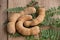 Tamarind and tamarind leaves on old wooden floor