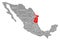 Tamaulipas red highlighted in map of Mexico