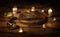 Tambourine and Tibetan bowl with candles