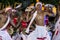 Tamerine Players perform to the beat of Getabera drummers along the streets of Kandy in Sri Lanka during the Esala Perahara.