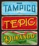 Tampico, Tepic, Durango Mexican city travel plates