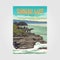 tanah lot bali travel poster vintage illustration design, tanah lot temple with sunset view design