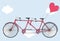 Tandem bicycle with hearts balloons. Valentine`s day greeting ca