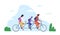 Tandem bike. Family teamwork on bicycle, team sport world cycling tourism, couple with child or friends on double cycle