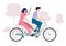Tandem bike with happy couple. Active lifestyle. Walking, sports, traveling