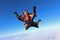 Tandem skydiving. Two men are in the sky.