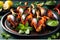 Tandoori Temptation: Platter of Tandoori Chicken, Vibrant Red Hues from Spices, Sizzling on a Cast Iron Plate with Char Marks