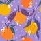 Tangerine seamless pattern. Citrus fruit background.