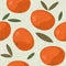 Tangerine seamless pattern. Mandarin juicy fruits with leaves.