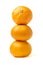 Tangerine snowman. Three tangerines lined up on top of each other in the shape of a snowman