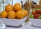 Tangerines oranges with fresh strawberry