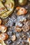 Tangerines and Sweets On Wooden Background