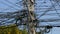 Tangled bundles of overhead wires. Electricity system on streets of Pattaya, Thailand. Tangle of wires on overloaded