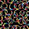 Tangled colorful 3d circles seamless pattern on black background