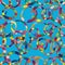 Tangled colorful 3d circles seamless pattern on blue background