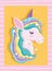 Tangled unicorn with stars rainbow mane fantasy cartoon card