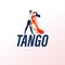 Tango dance studio, lessons and workshop logo, emblem design template with dancing man and woman couple.